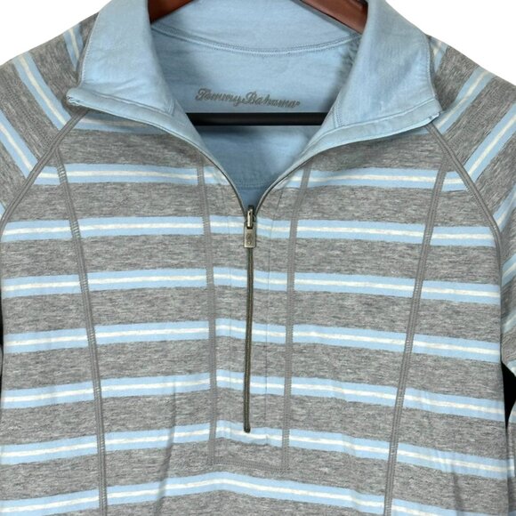 Tommy Bahama Mens Striped Half-Zip Pullover Sweatshirt - Gray & Light Blue *Medi - Picture 3 of 4